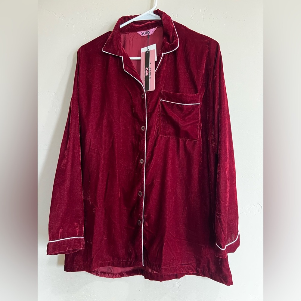Red Velvet Button-Up Pajama set